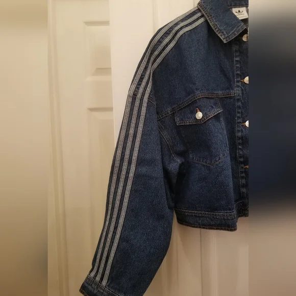 Adidas Cropped Dark Blue Denim Jacket - Picture 3 of 9
